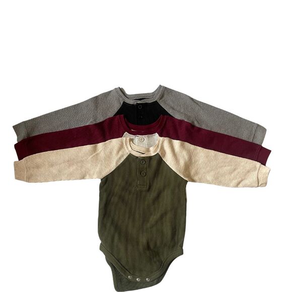 Toddler Boys Raglan Long Sleeves Bodysuit 24M Set of 3 Crewneck Snap/Button-up - Picture 2 of 7